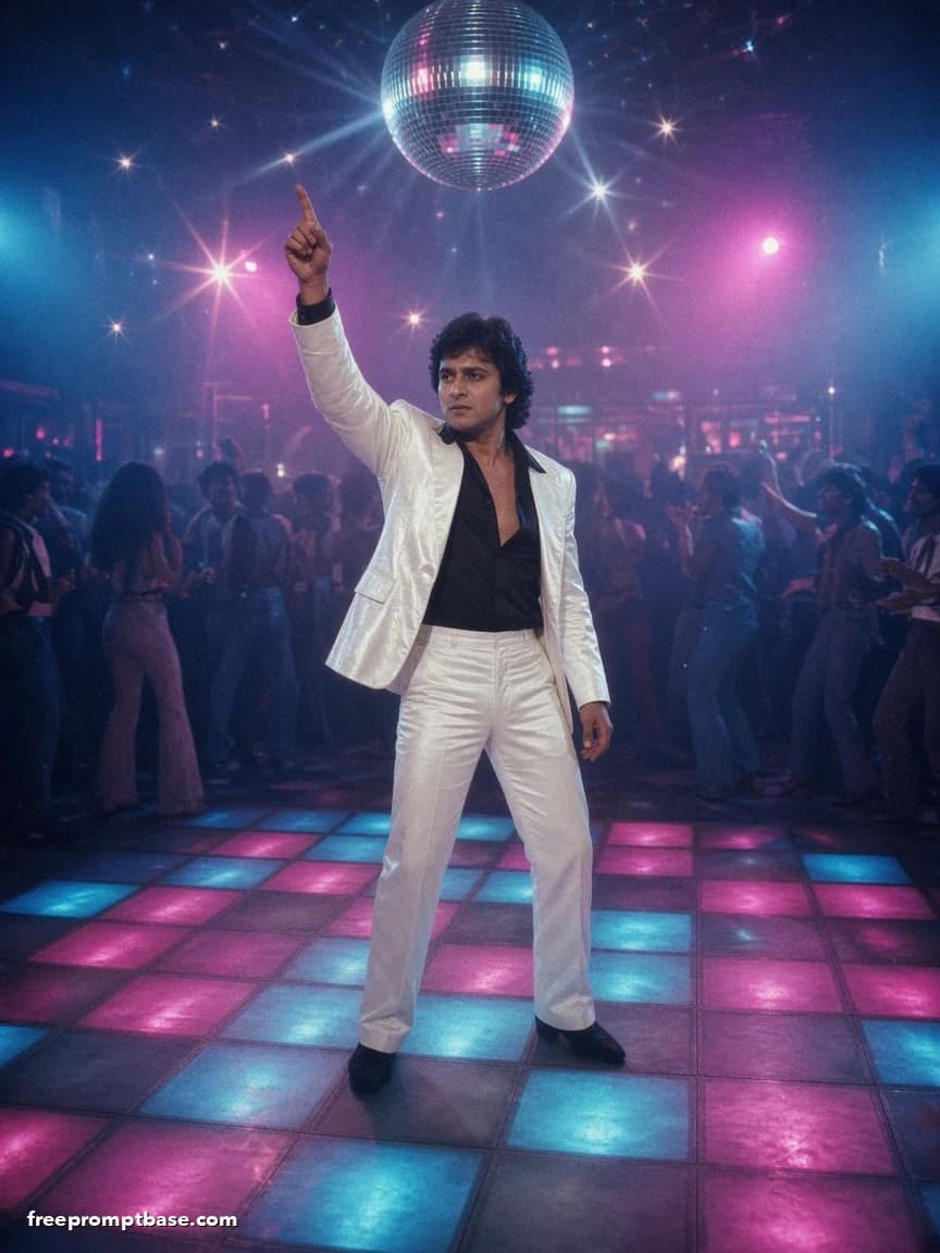 80s Look Prompt: Bollywood Disco White Suit Photo Edit, image 4
