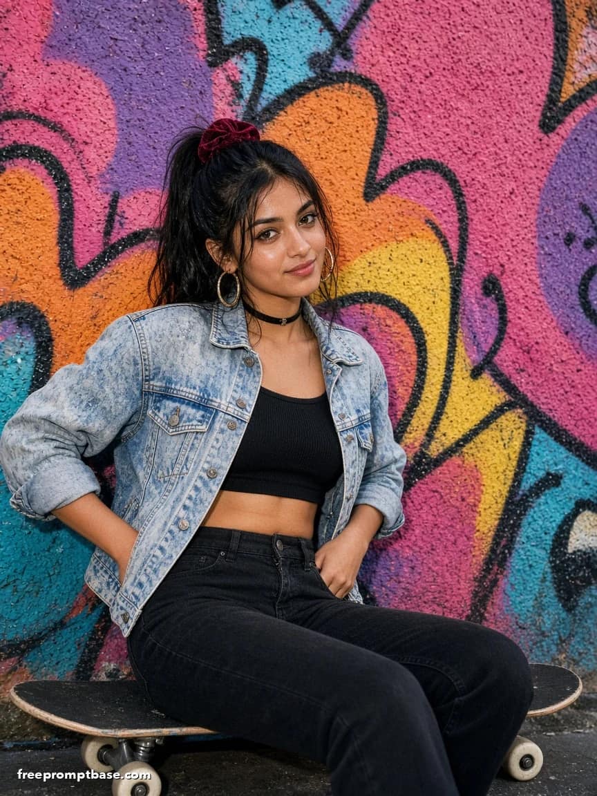 90s Photo Prompt for Girls: Denim Jacket Pop Look, image 2