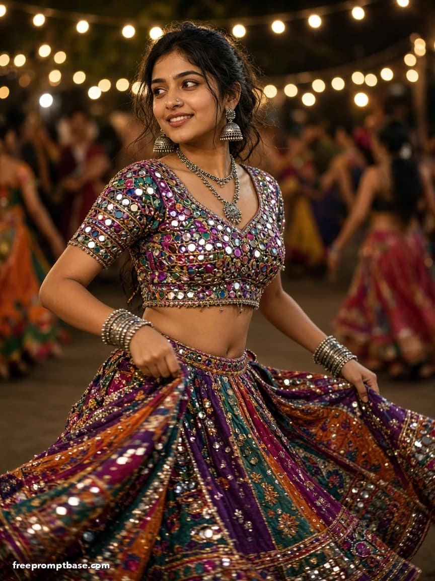 Navratri Prompt for Gemini Girl: Garba Circle Night, image 4