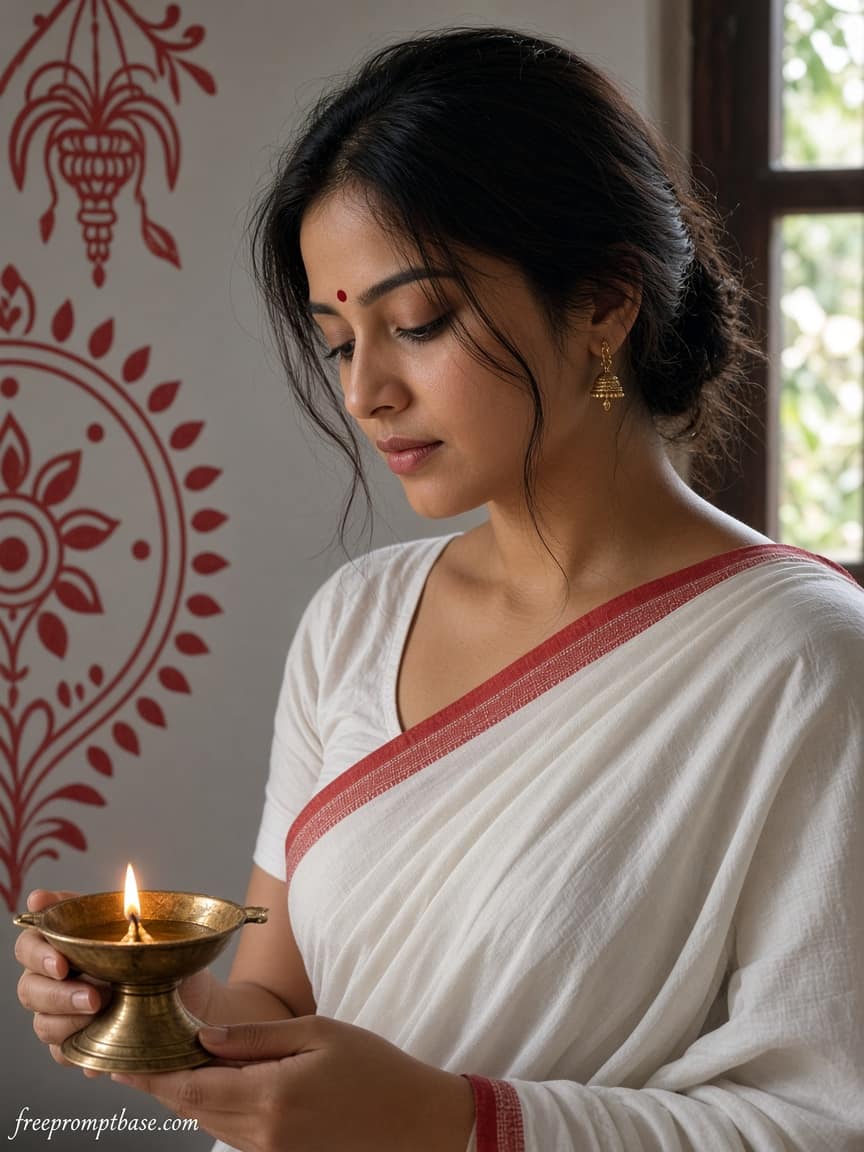 White Red Indoor Gemini Durga Puja Photo Prompt, image 4