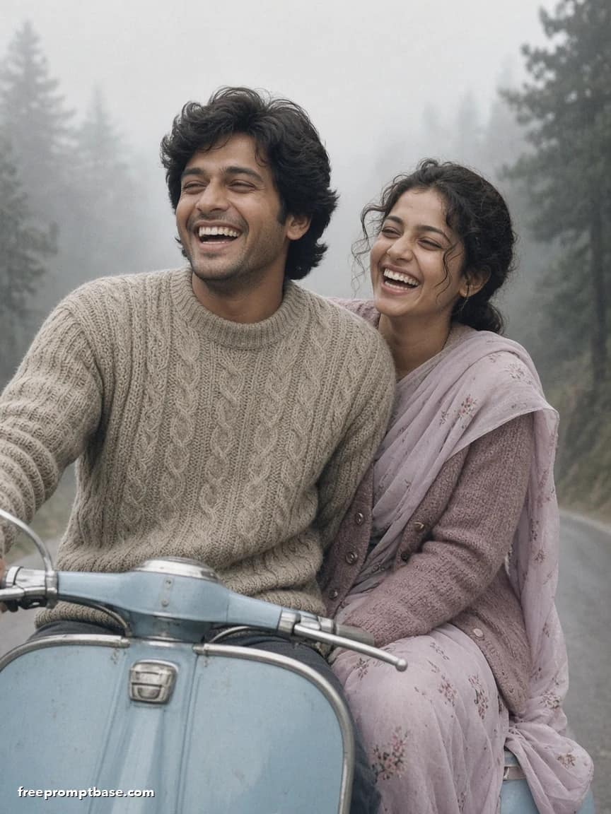 80s Couple Photo Prompt: Vintage Scooter Hill Station, image 4