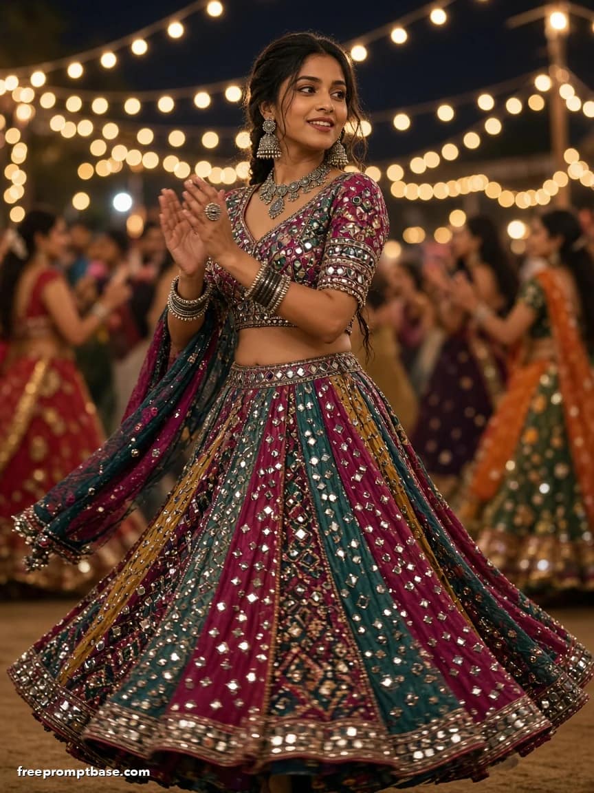 Navratri Prompt for Gemini Girl: Garba Circle Night, image 2