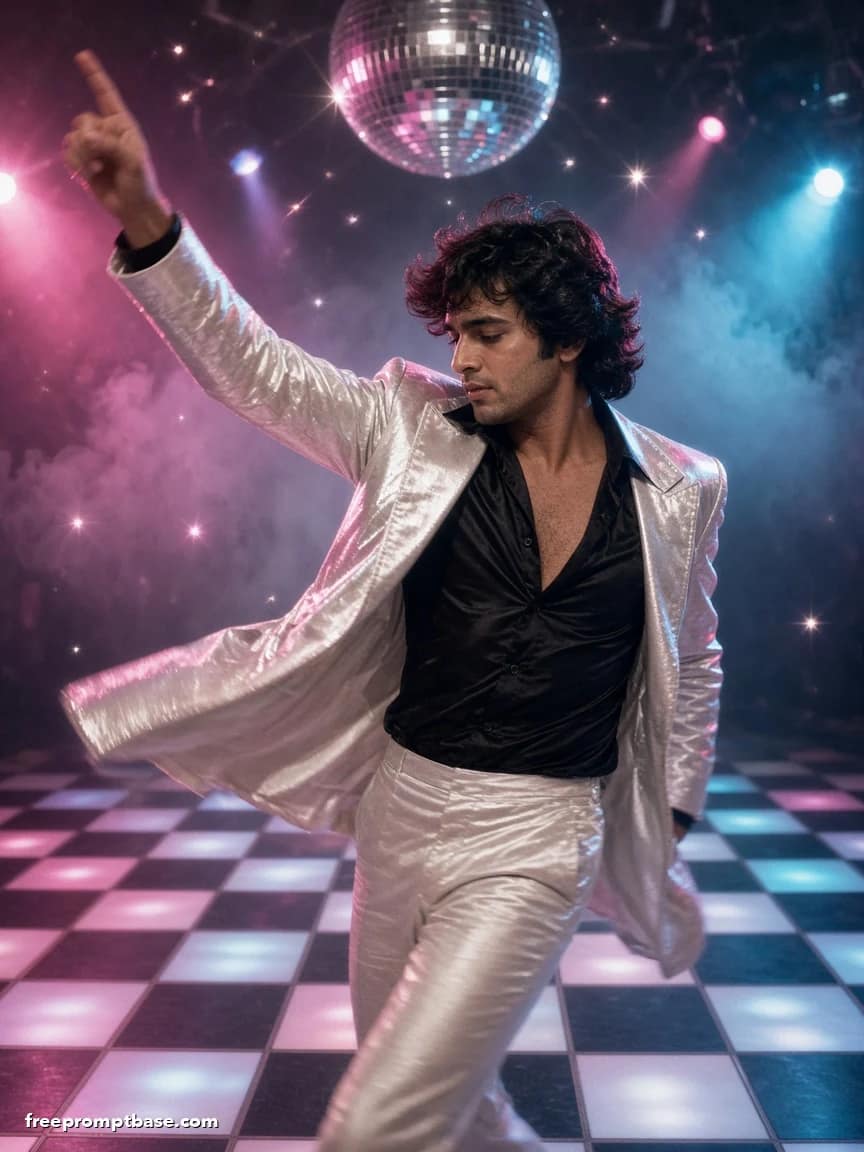 80s Look Prompt: Bollywood Disco White Suit Photo Edit, image 2