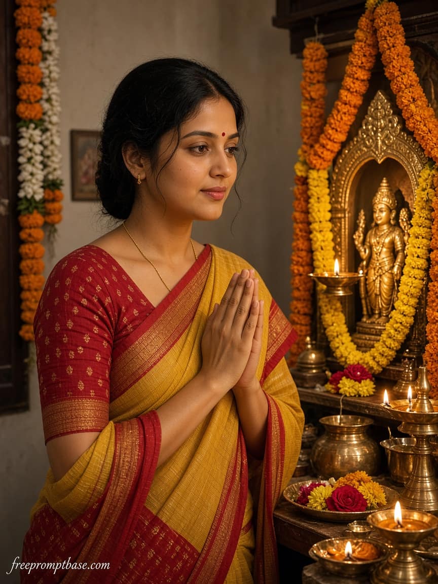 Red Yellow Home Mandir Gemini Navratri Photo Prompt, image 4