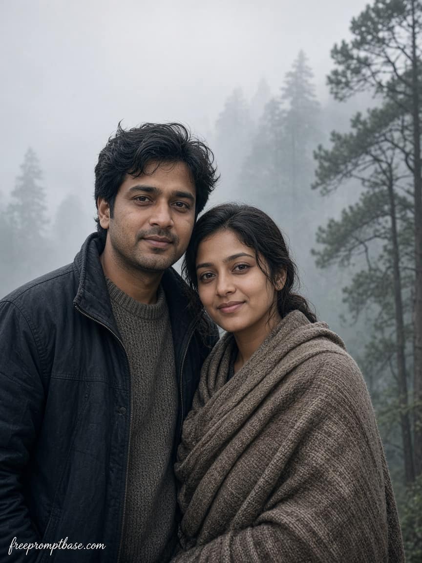 Hill Station Film Grain Gemini Couple Photo Prompt, image 4
