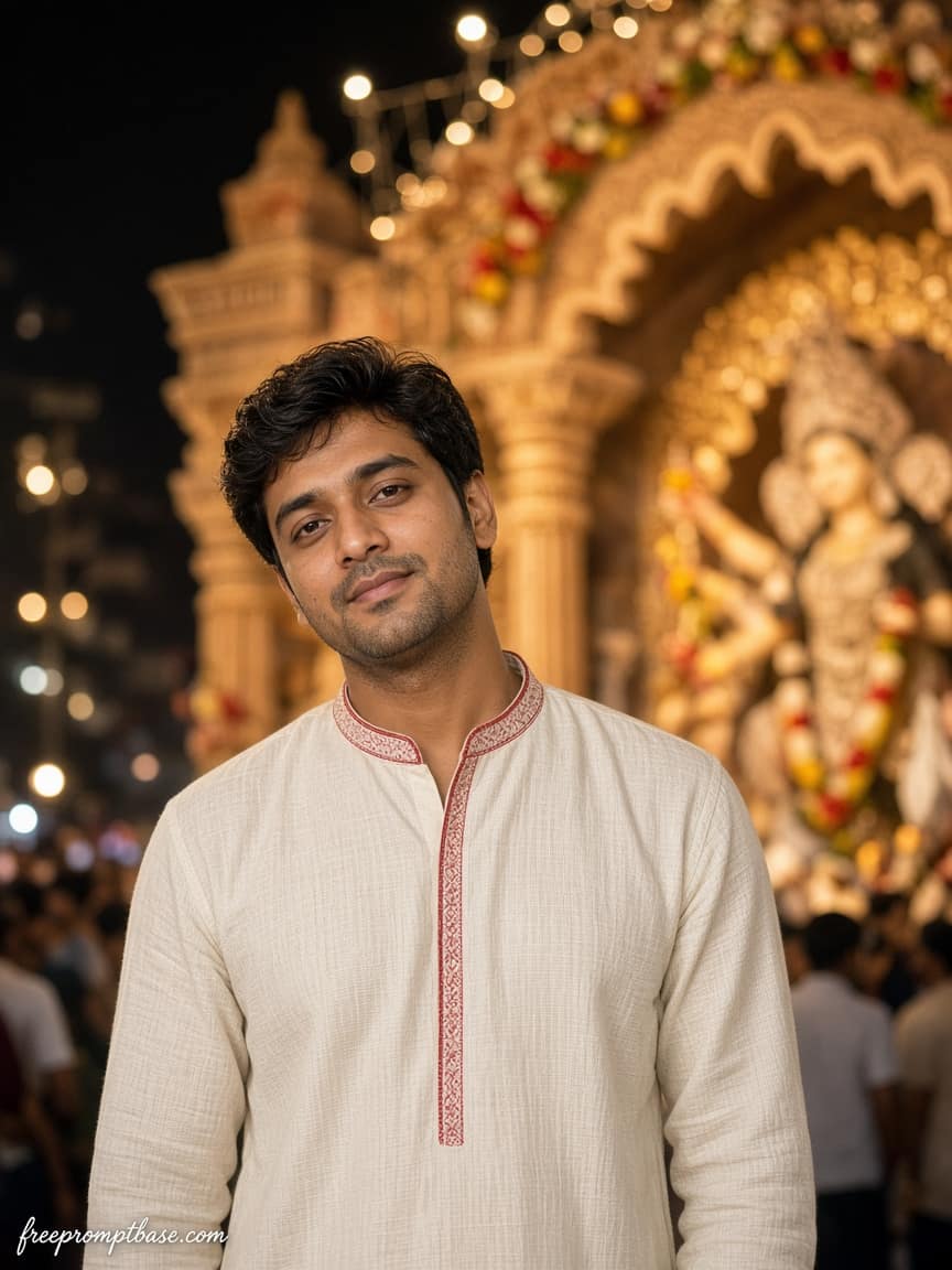 Pandal Night Gemini Durga Puja Photo Prompt Solo, image 2