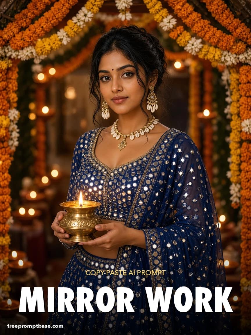 Navratri Mirror-Work Lehenga Gemini Photo Prompt, image 1