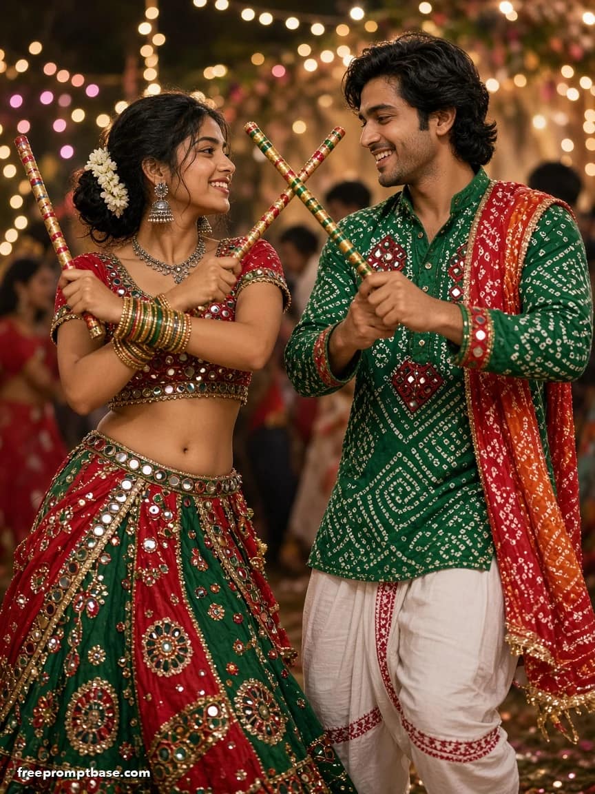 Garba Night Couple Dandiya Photo Prompt for Navratri, image 2