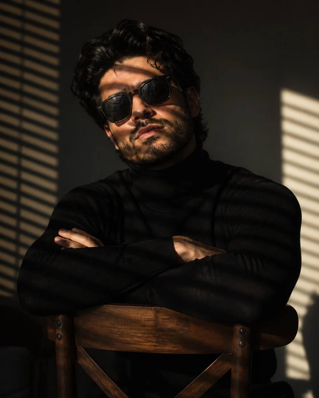 Venetian-Blind Shadow Chair Portrait Photo Prompt, image 3