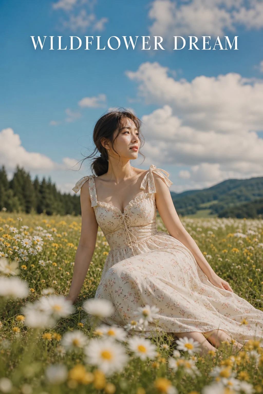 Wildflower Meadow Asian Woman Fashion Photo Prompt — image 1