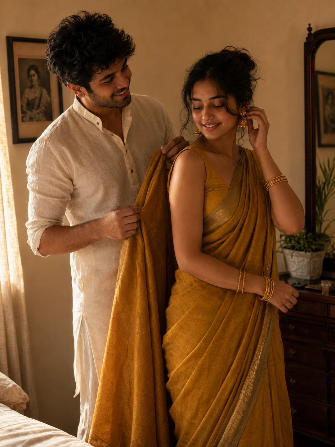 Saree Draping Couple – Gemini AI Photo Prompt, image 2