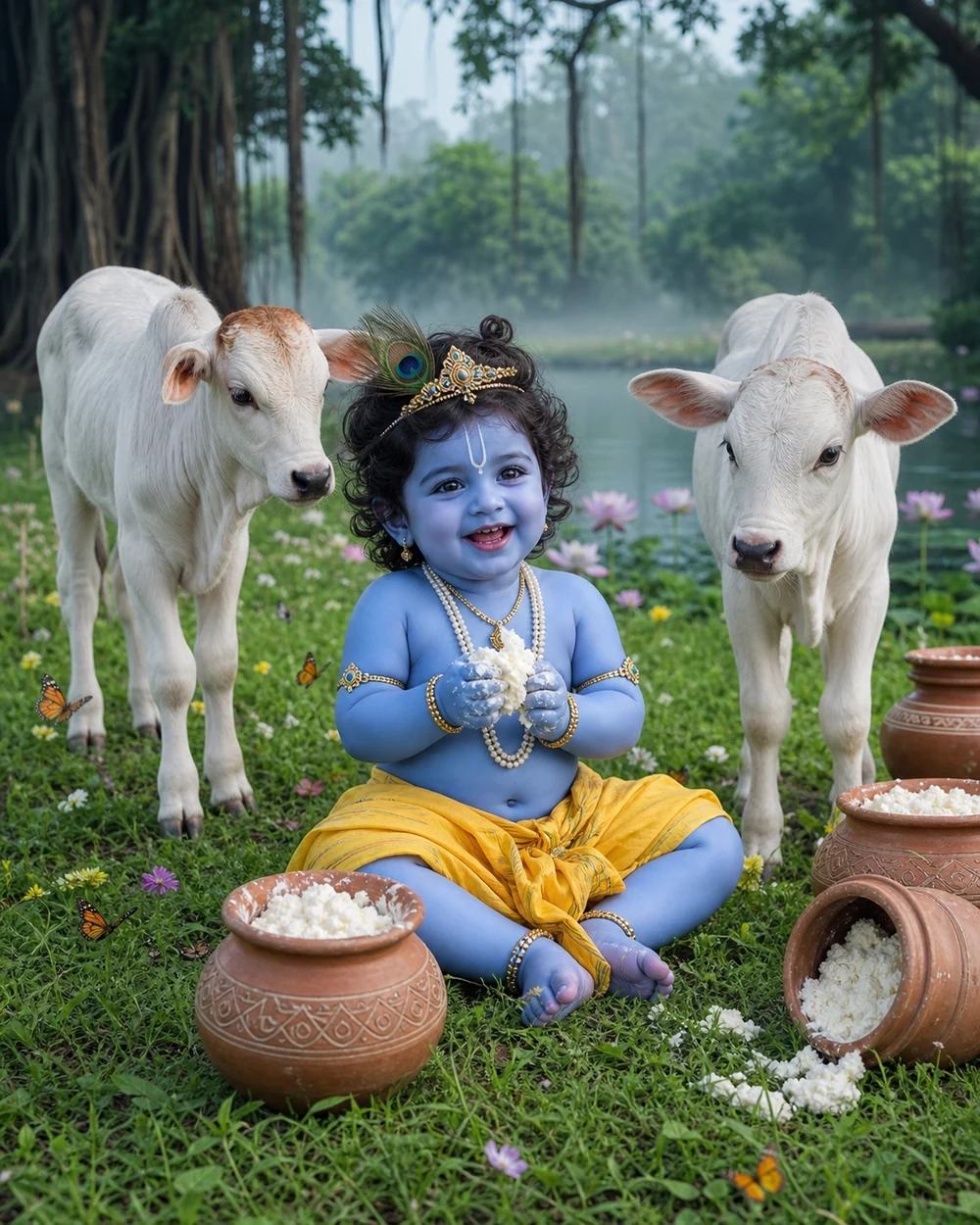 Baby Krishna With Cow Vrindavan AI Photo Prompt — image 1