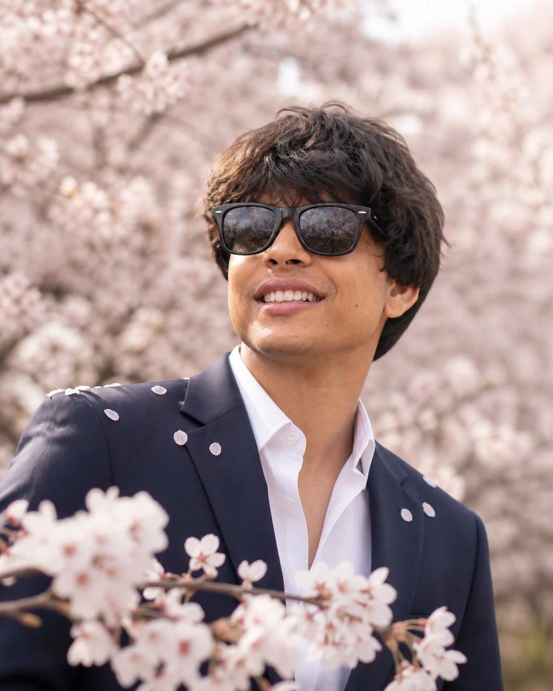 Cherry Blossom Navy Suit Portrait AI Image Prompt, image 2
