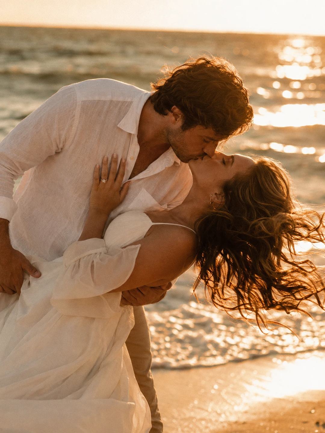 Beach Dip Kiss Couple – Gemini AI Photo Prompt, image 1