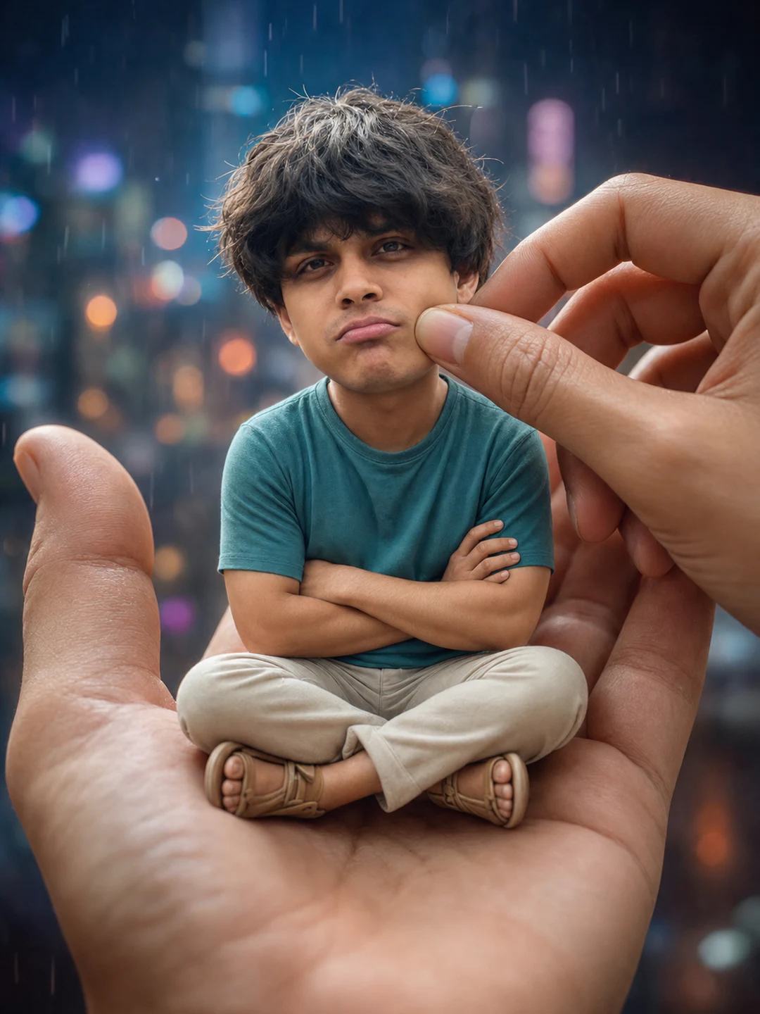 Big-Head Miniature Hand Portrait AI Photo Prompt — image 2