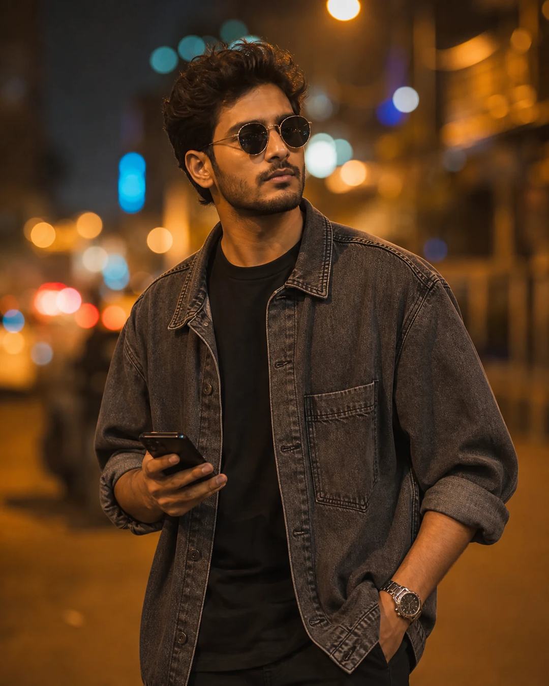 Night City Street Bokeh Portrait Photo Prompt, image 3