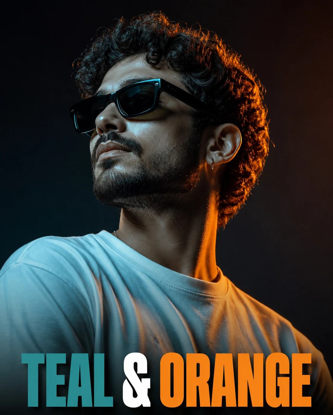 Teal and Orange Cinematic Studio Portrait Prompt, image 1