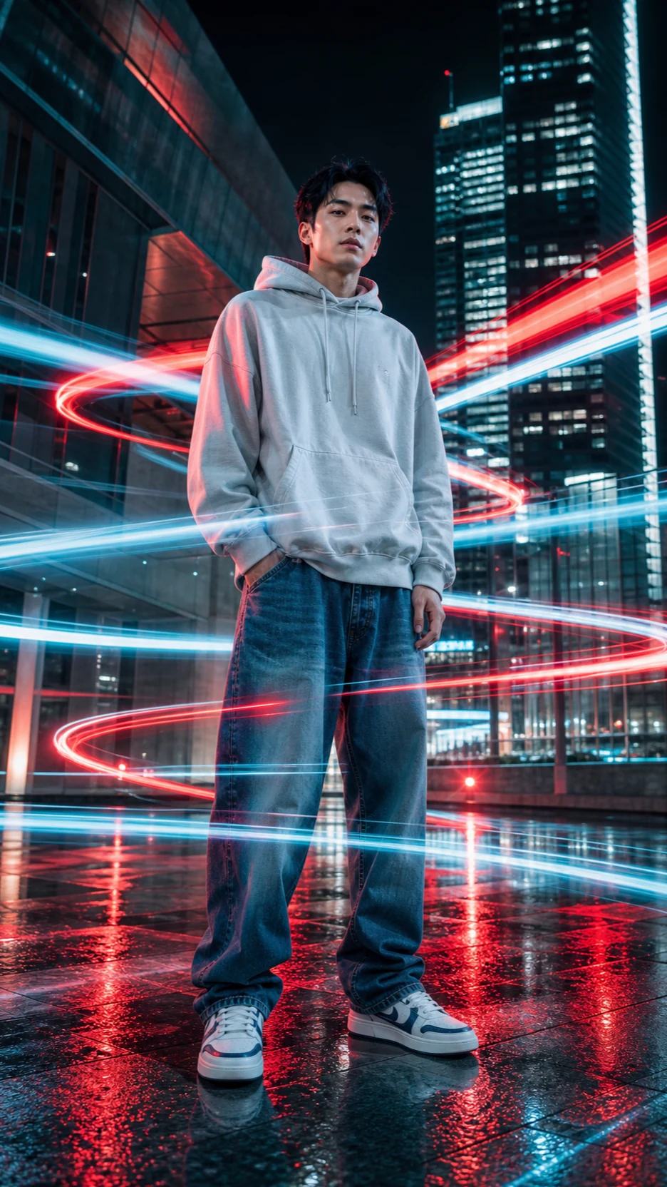 Cyberpunk Night City Light Trails Fashion Photo Prompt, image 4