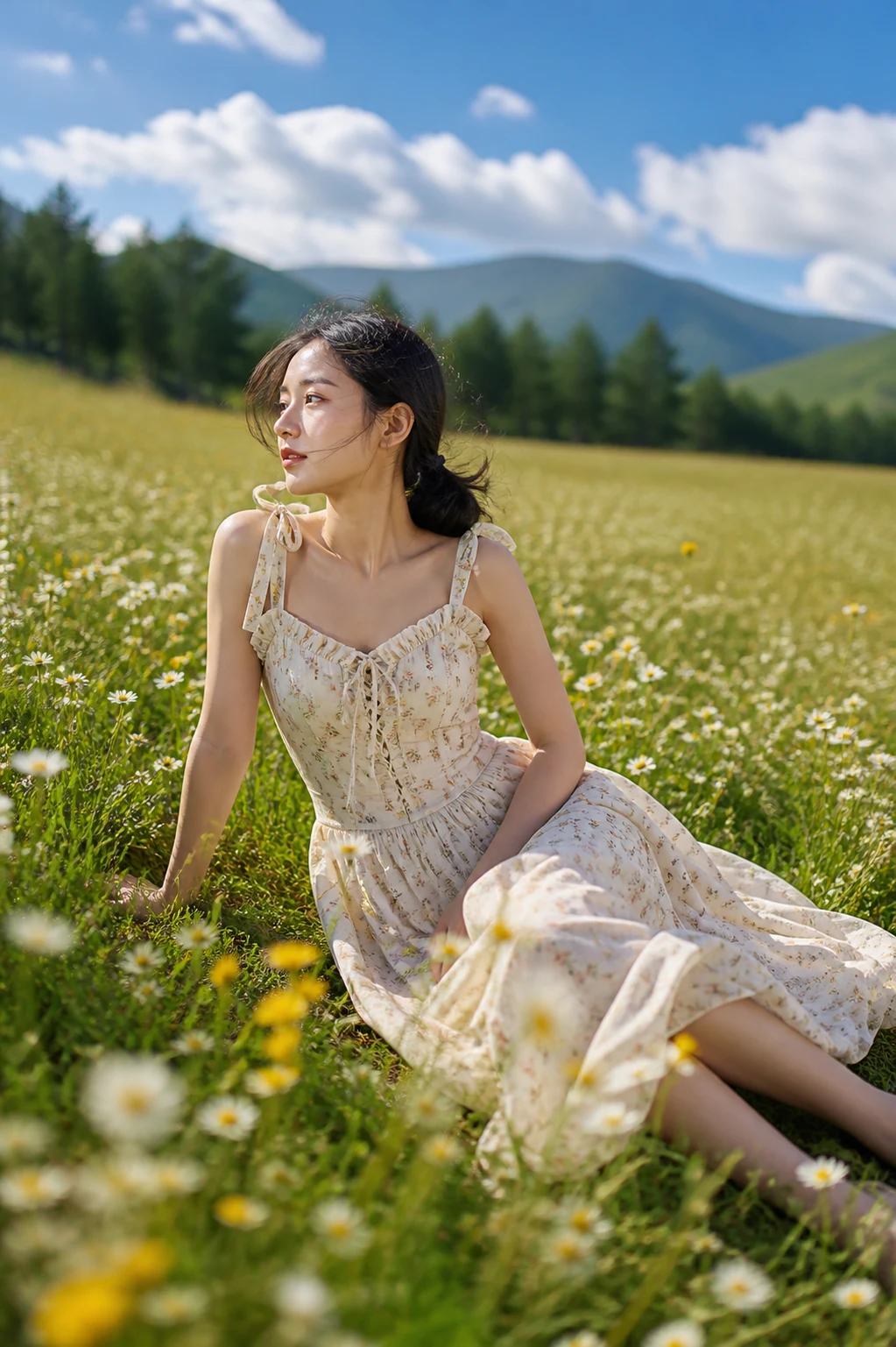 Wildflower Meadow Asian Woman Fashion Photo Prompt — image 4