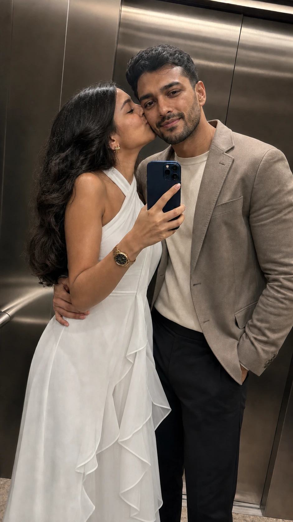 Gemini AI Couple Elevator Mirror Selfie Editing Prompt, image 2