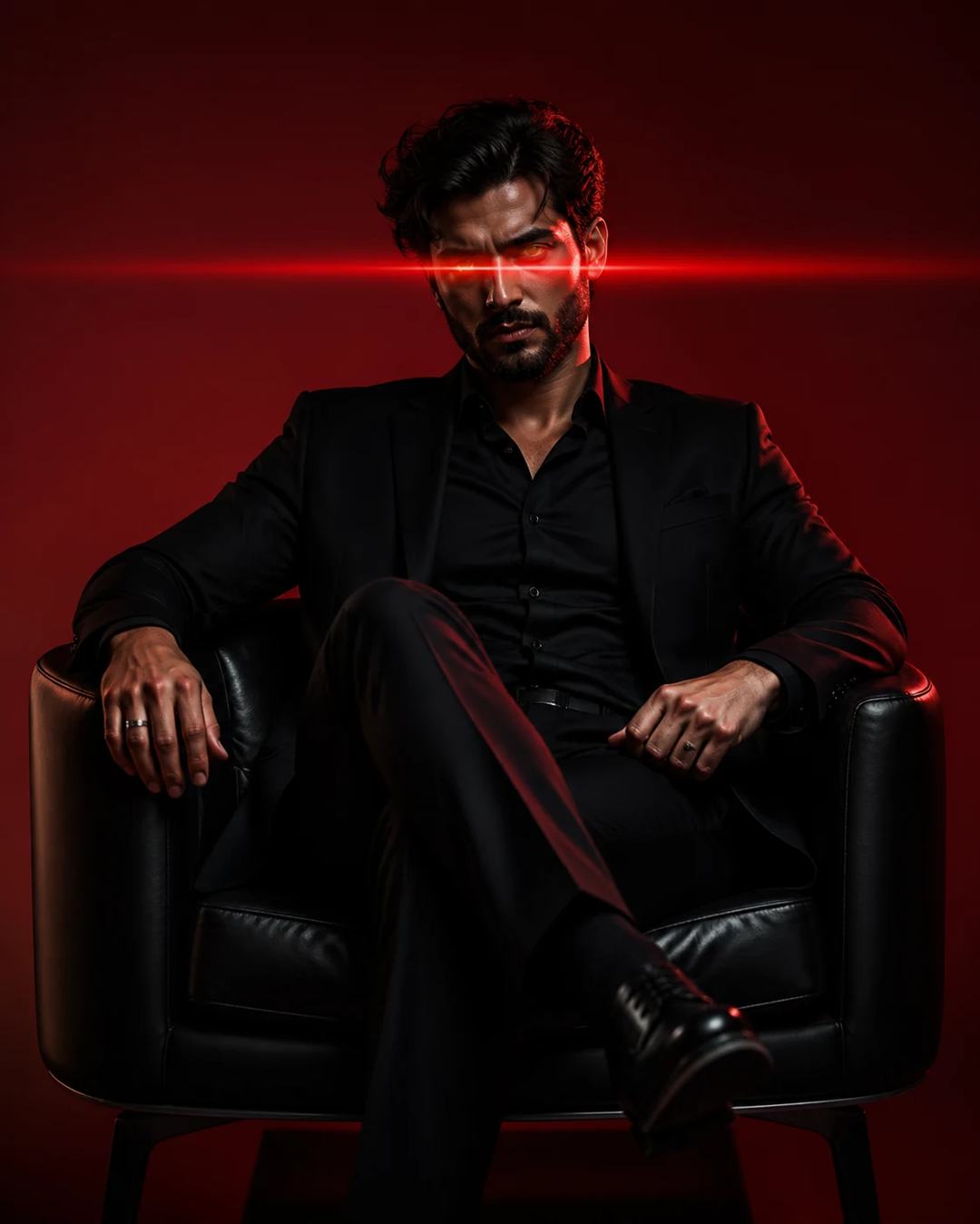 Red Eye Motion Blur Black Suit Portrait Prompt, image 2