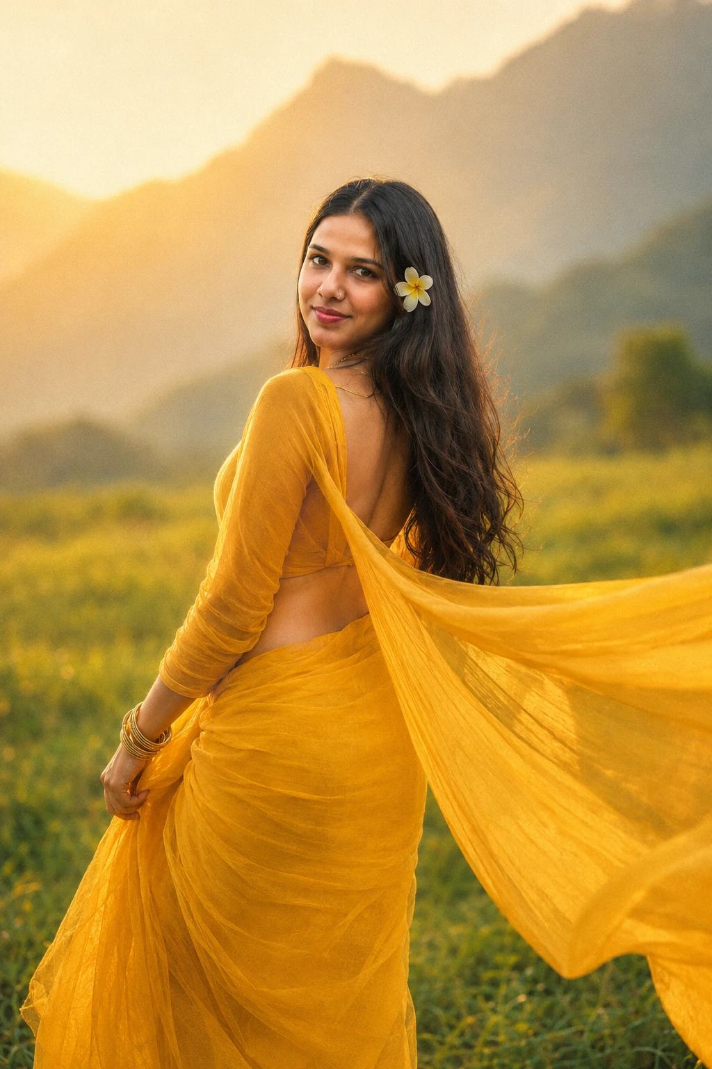 Yellow Saree Portrait – Gemini AI Photo Prompt — image 1