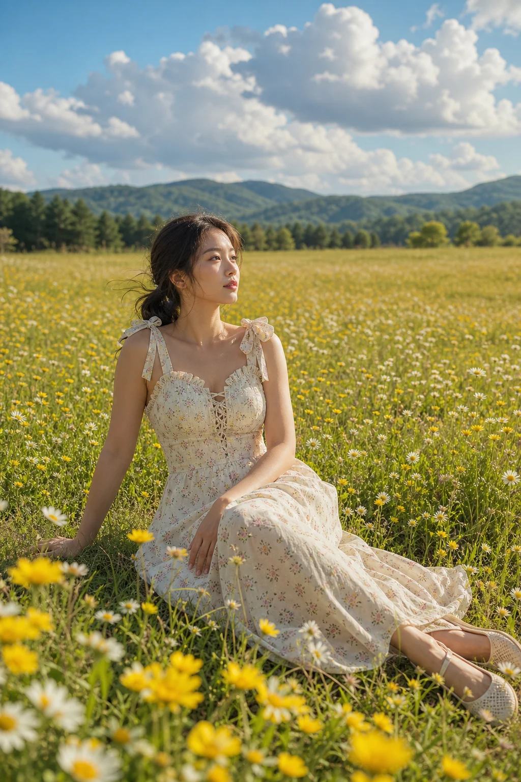 Wildflower Meadow Asian Woman Fashion Photo Prompt — image 3