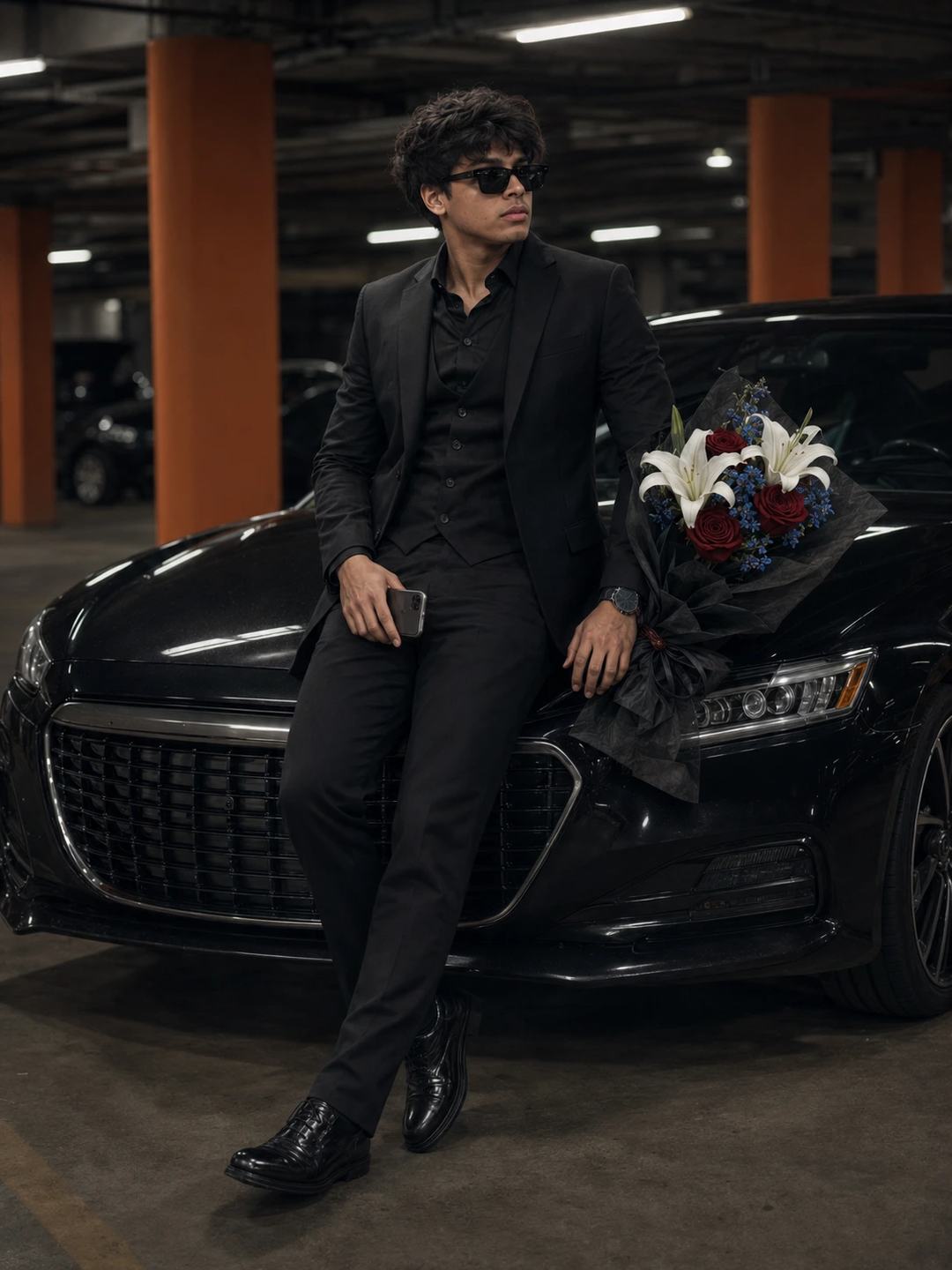 Black Suit Bouquet Portrait – Gemini AI Photo Prompt — image 2