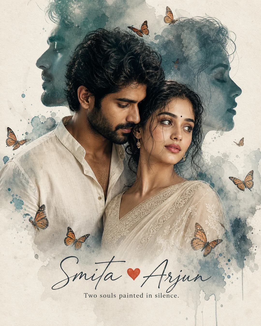 South Indian Watercolor Double-Exposure Couple Prompt — image 4