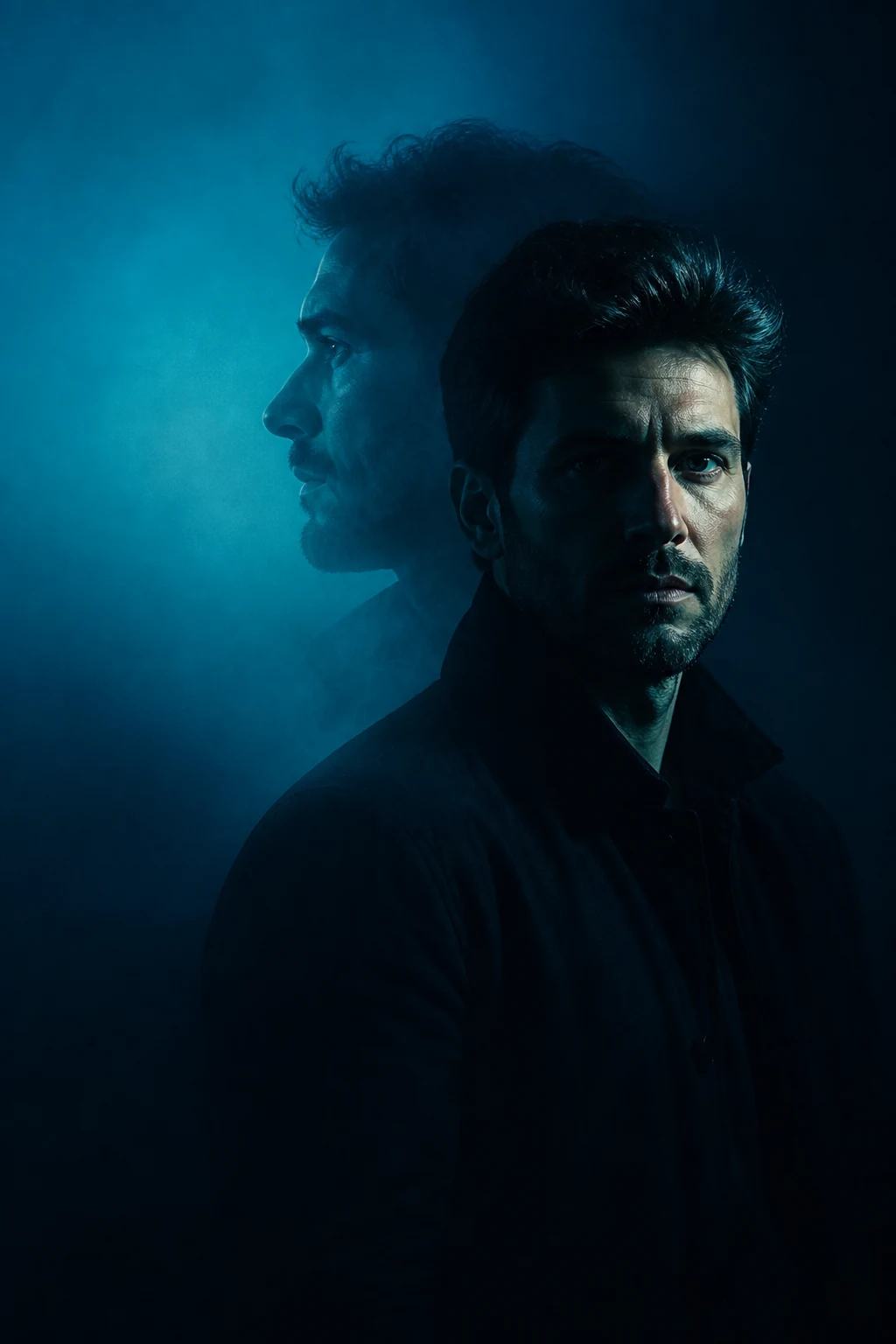 Teal Cyan Double-Exposure Portrait Poster Prompt, image 2