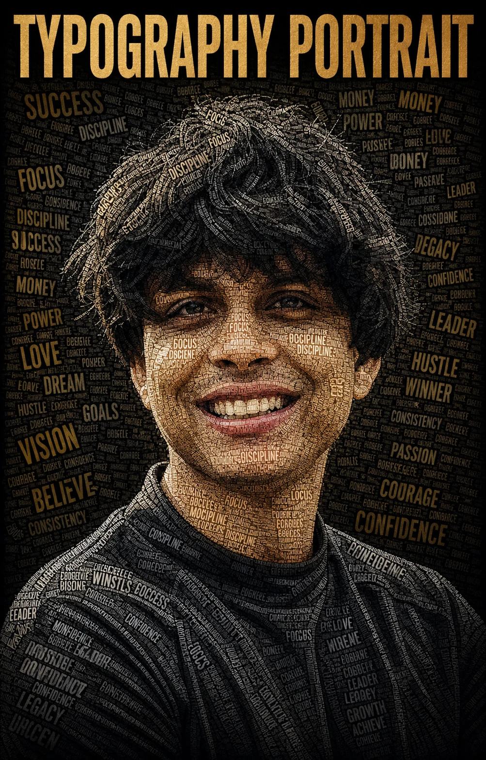 Ultra-Realistic Typography Word Collage Portrait Prompt — image 1