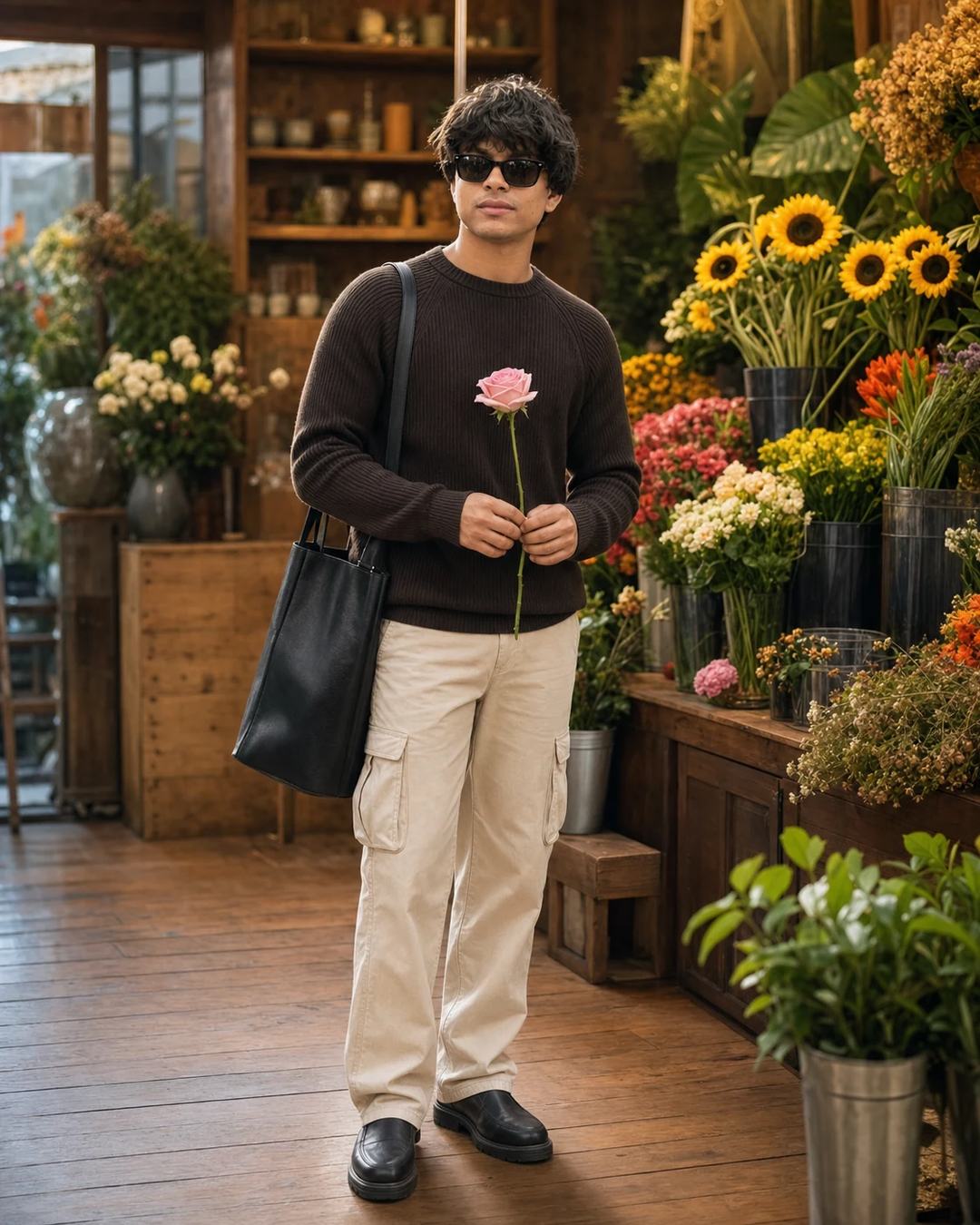 Cinematic Flower Shop Fashion Portrait Prompt, image 2