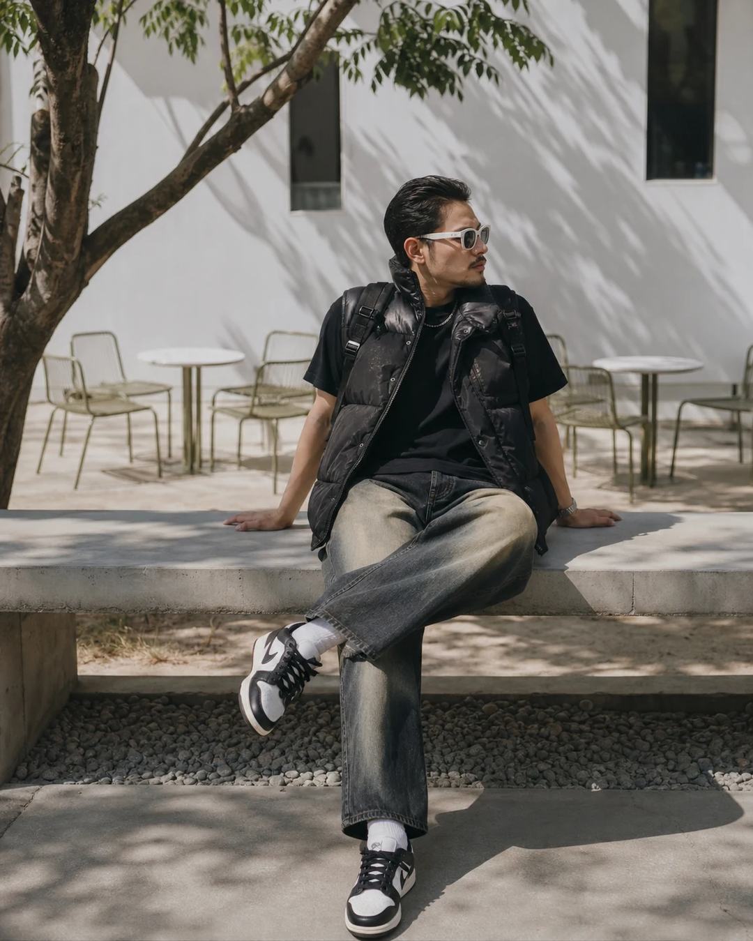 Outdoor Cafe Streetwear Bench Fashion Portrait Prompt, image 2