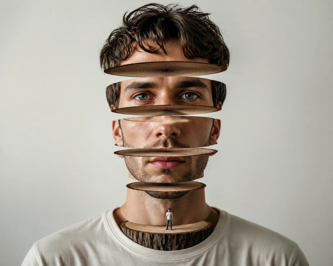 Floating Sliced Tree-Core Surreal Portrait Prompt, image 3