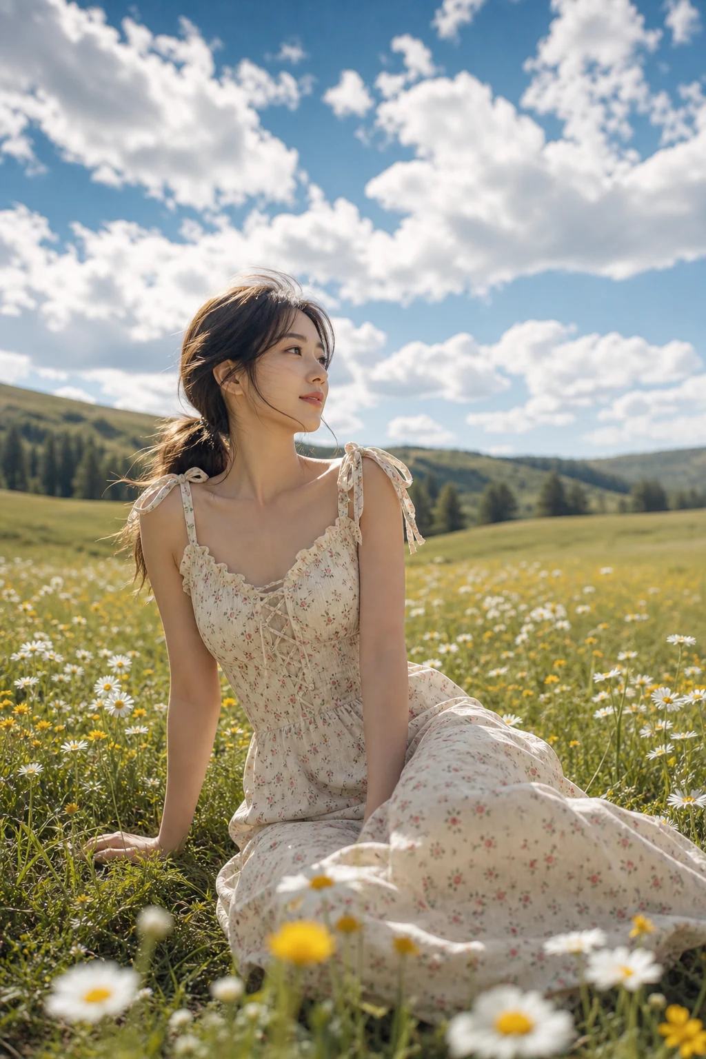 Wildflower Meadow Asian Woman Fashion Photo Prompt — image 2