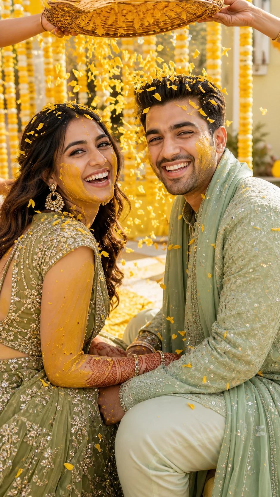 Festive Face-to-Face Haldi Couple Photo Prompt, image 2