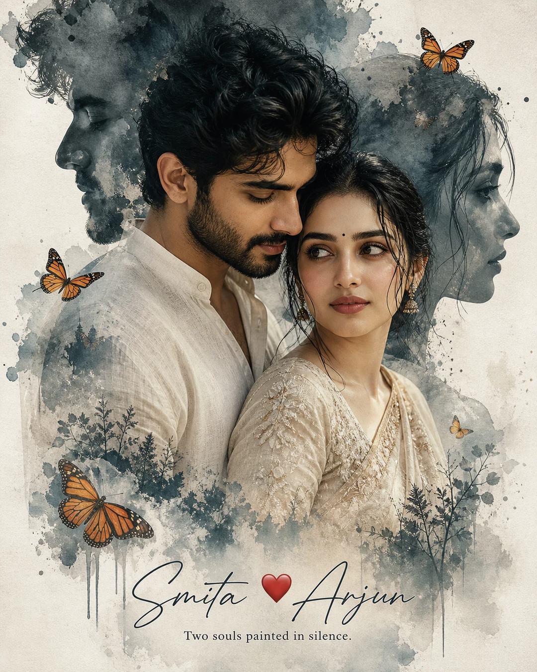 South Indian Watercolor Double-Exposure Couple Prompt — image 2