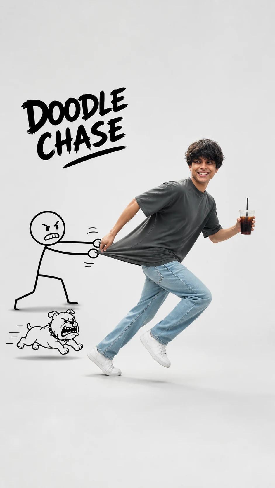 Comedic Doodle Stickman and Dog Chase Photo Prompt, image 1