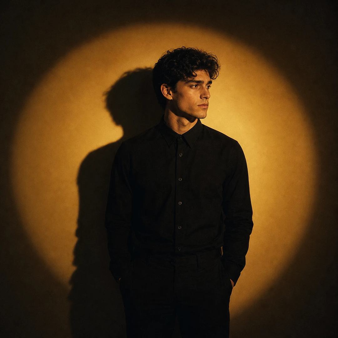 Golden Spotlight Chiaroscuro Portrait Photo Prompt, image 4