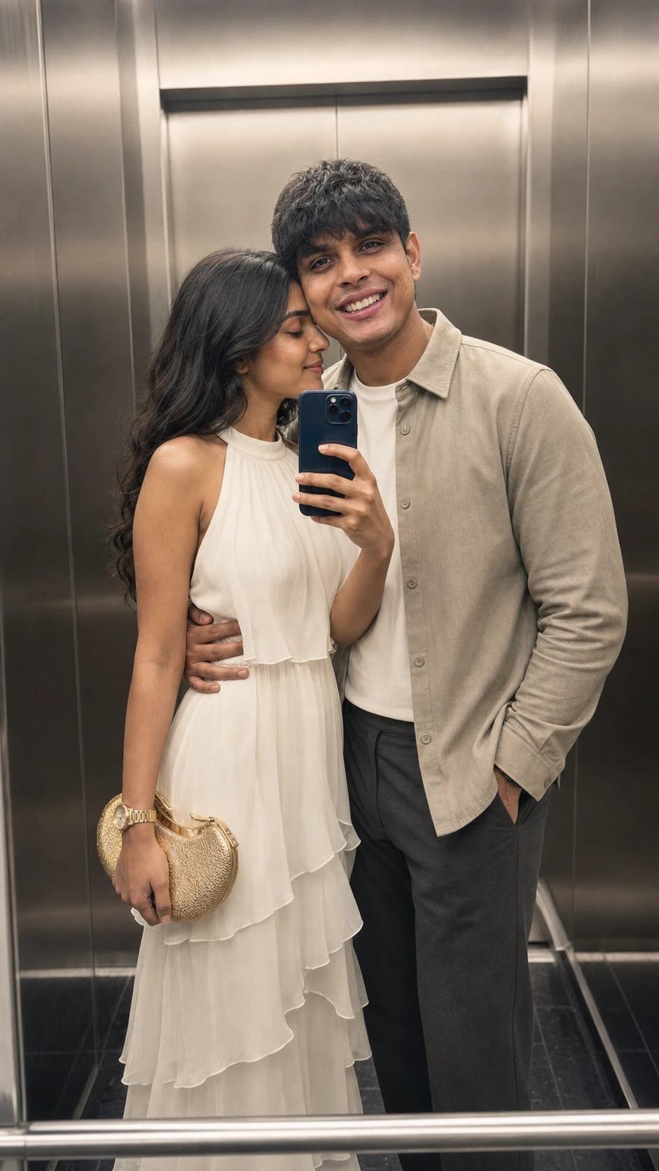Gemini AI Couple Elevator Mirror Selfie Editing Prompt — image 3