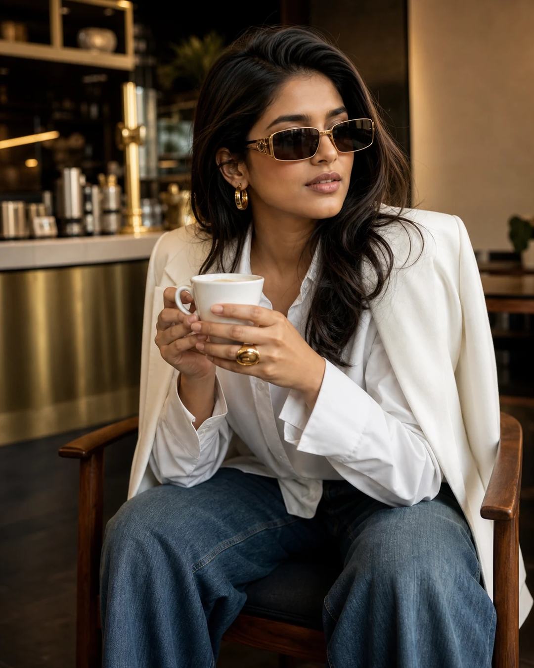 Luxury Cafe White Blazer Woman Portrait Prompt — image 4