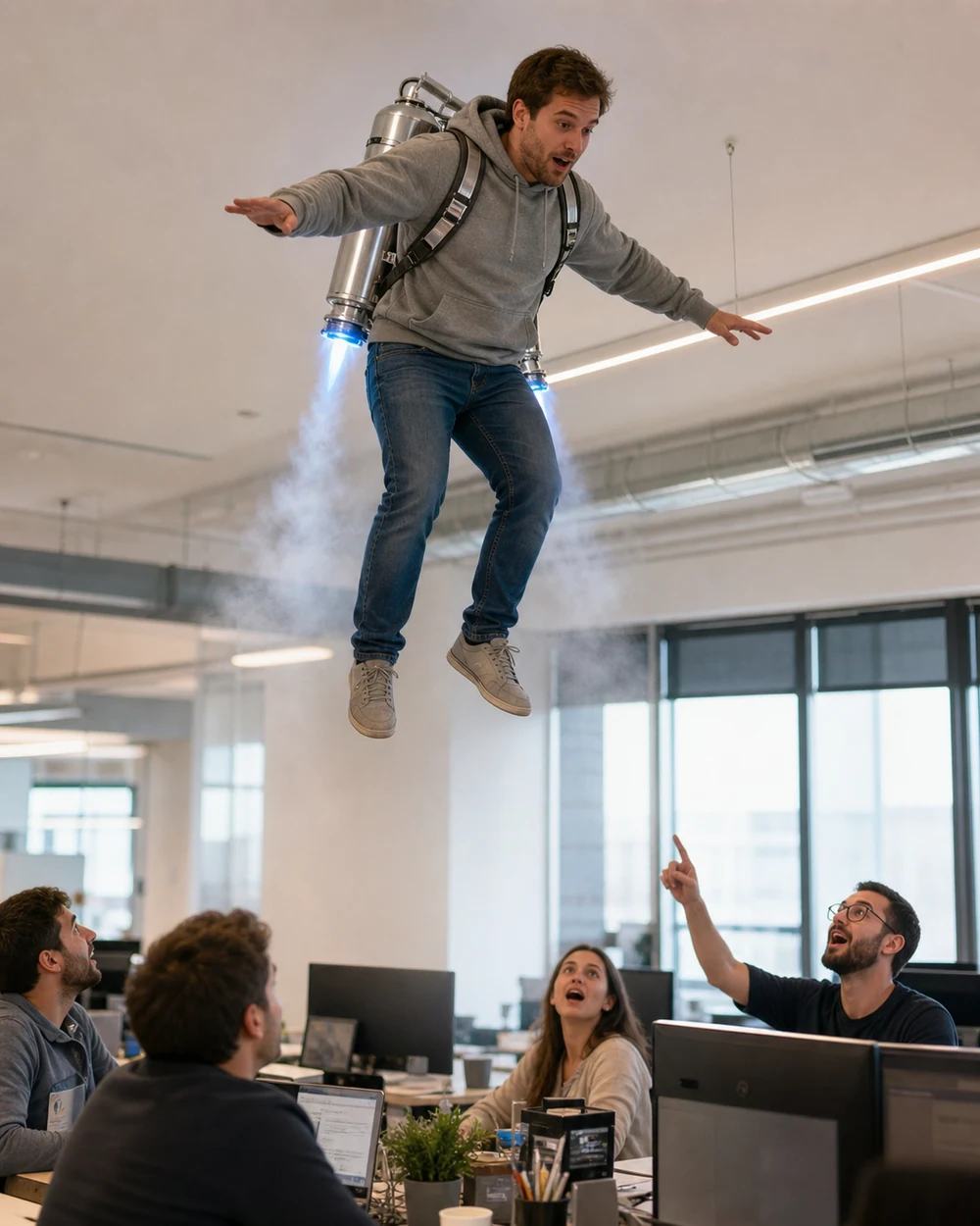 Nano Banana Photoreal Office Jetpack Meme Prompt — image 1