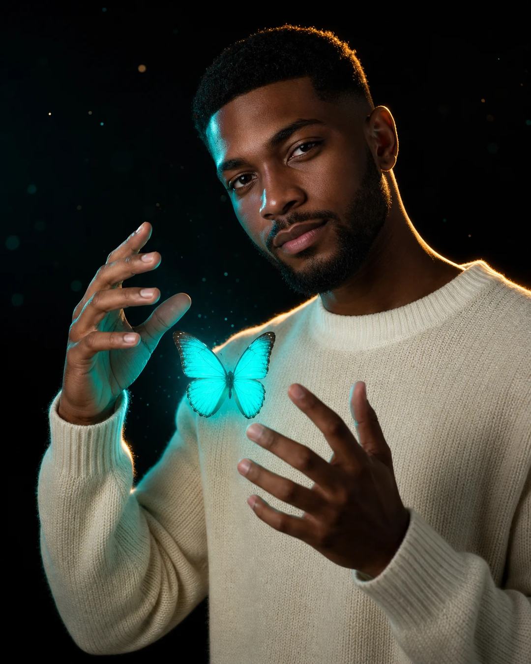 Turquoise Butterfly Cinematic Portrait Prompt, image 3