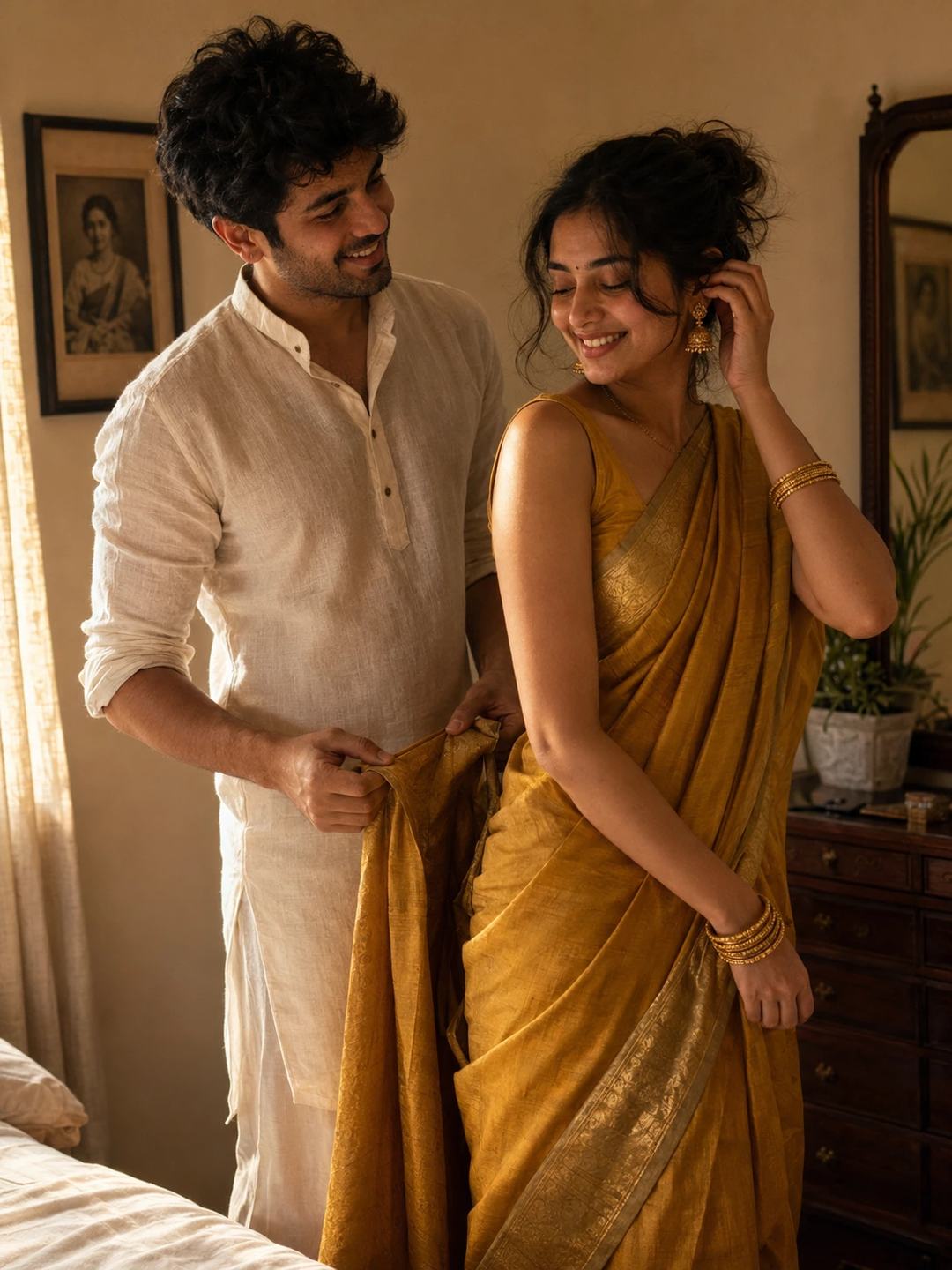 Saree Draping Couple – Gemini AI Photo Prompt, image 1