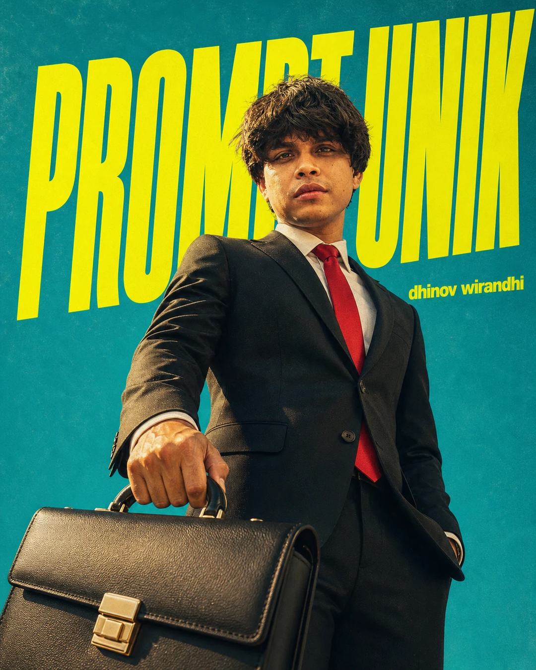 Indonesian Teal Suit Briefcase Fashion Poster Prompt, image 2
