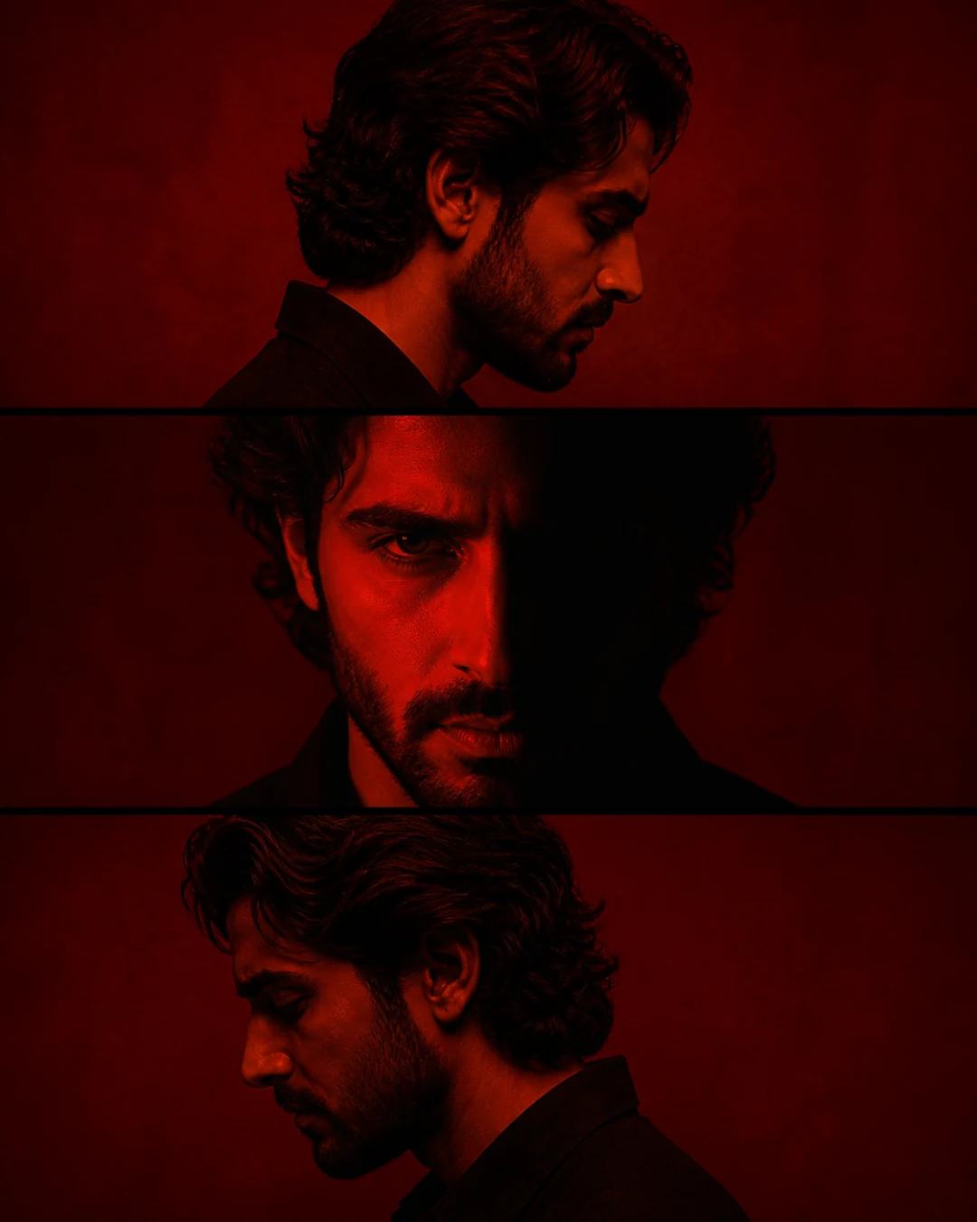 Crimson Three-Panel Portrait Collage AI Prompt, image 4
