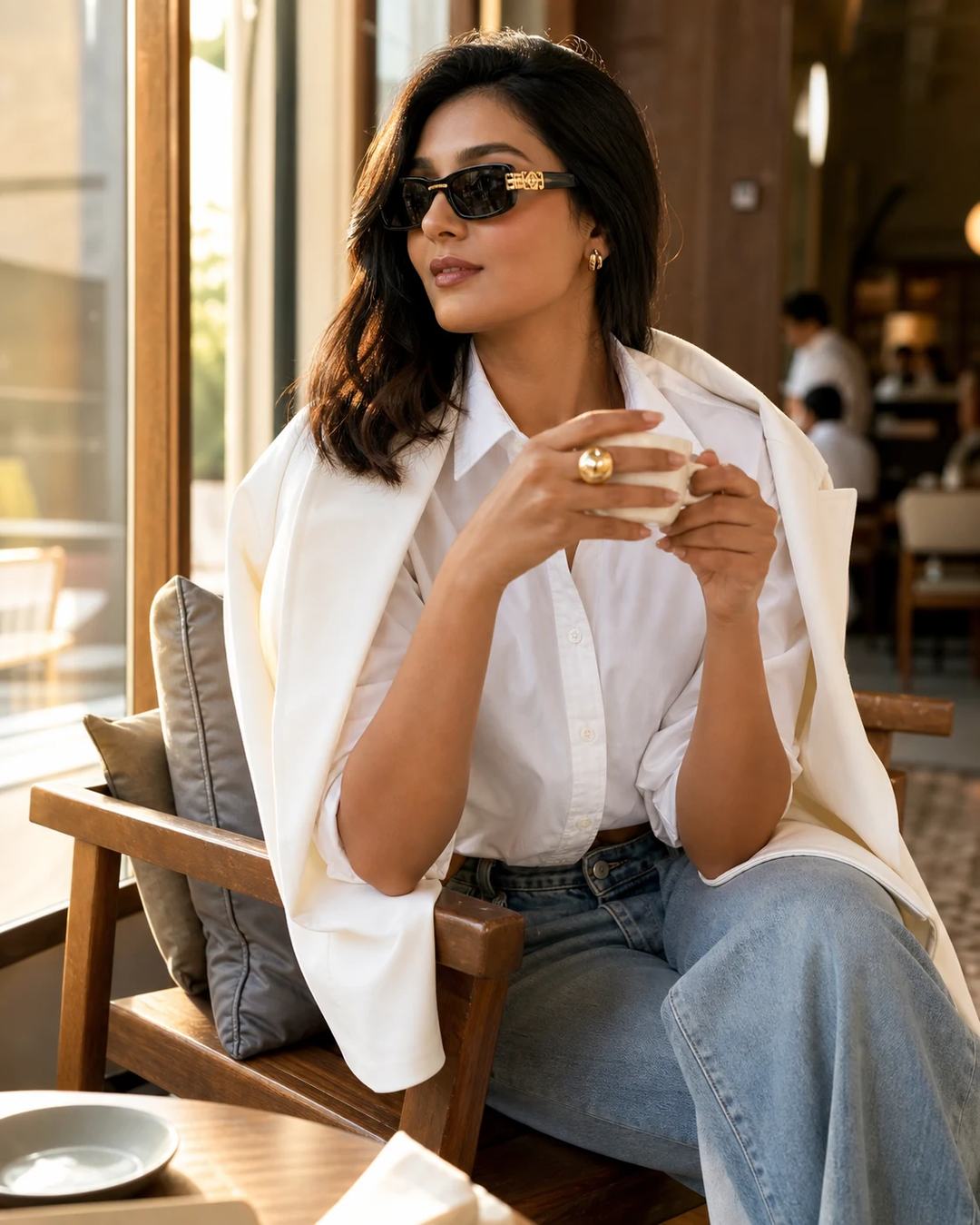 Luxury Cafe White Blazer Woman Portrait Prompt — image 2