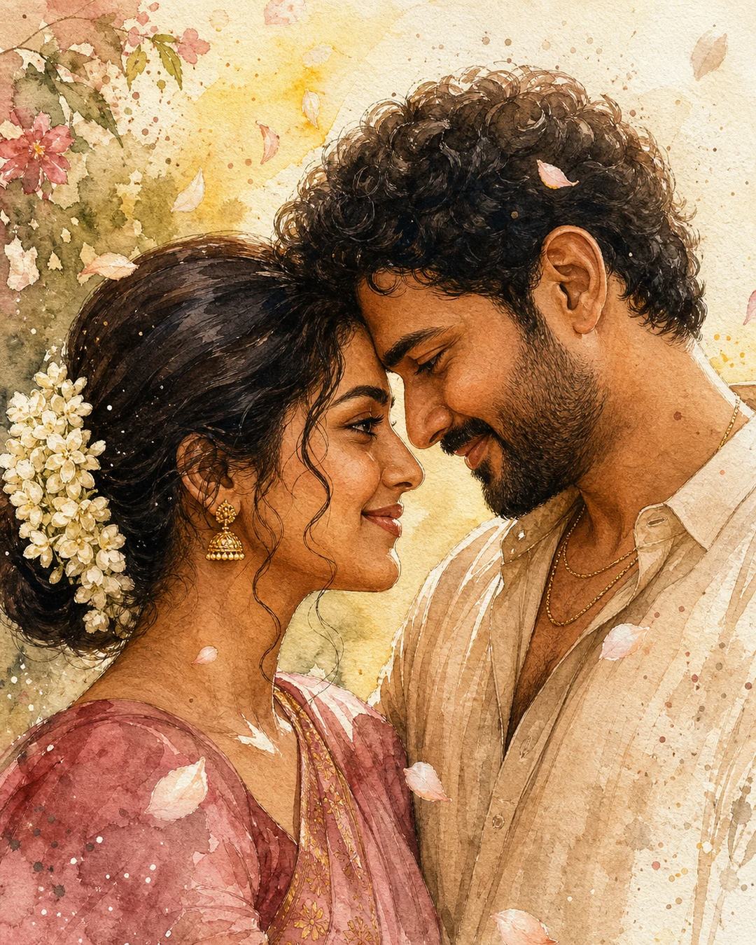 Intimate Romantic Watercolor Couple Portrait AI Prompt — image 3