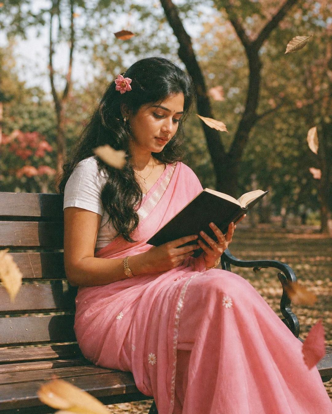 Pink Saree Holy Bible Vintage Bench Photo Prompt — image 2