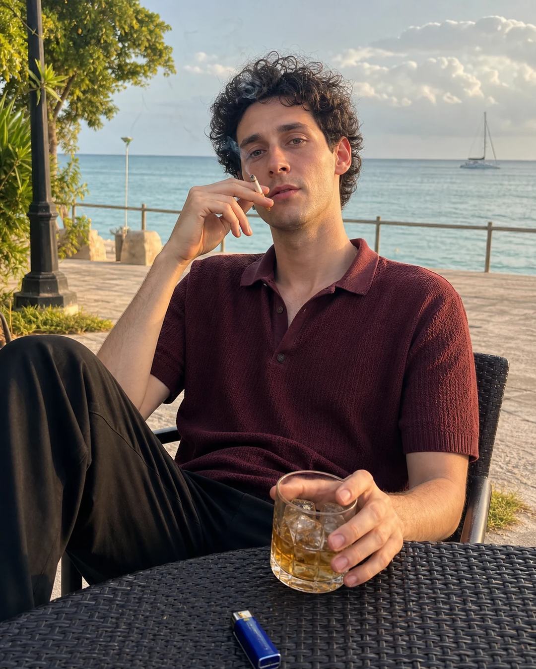 Candid Seaside Café Lifestyle Portrait Prompt, image 3
